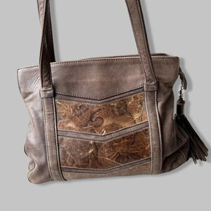 Vintage Brown Distressed Leather Convertible  Shoulder Bag with Tassels